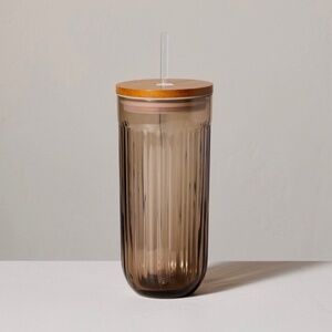 Hearth & Hand Magnolia 21oz Blush Fluted Glass Tumbler with Wood Lid
